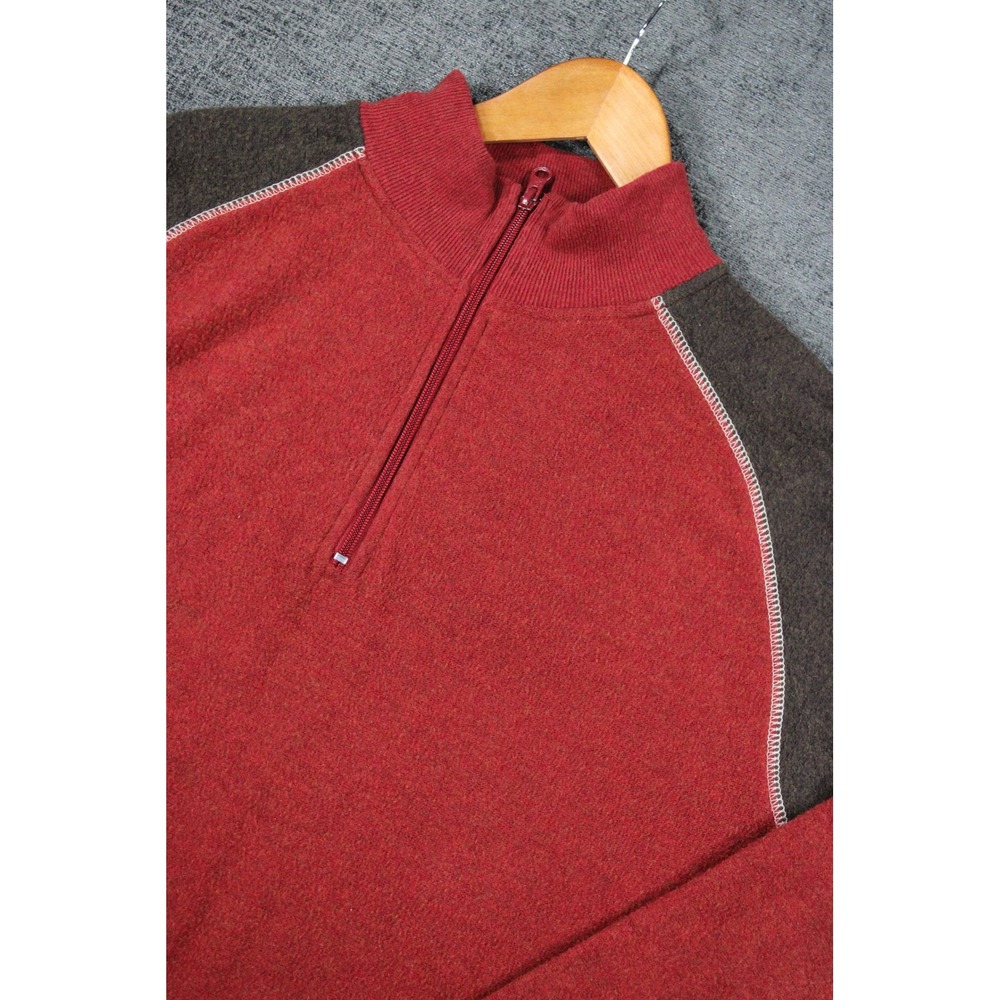 X9 Mens XL Quarter Zip Pullover Sweater Red Grey Fair Isle Colorblock Knit